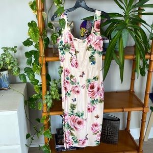 Dolce & Gabbana Cady Pink Rose and Butterfly Dress